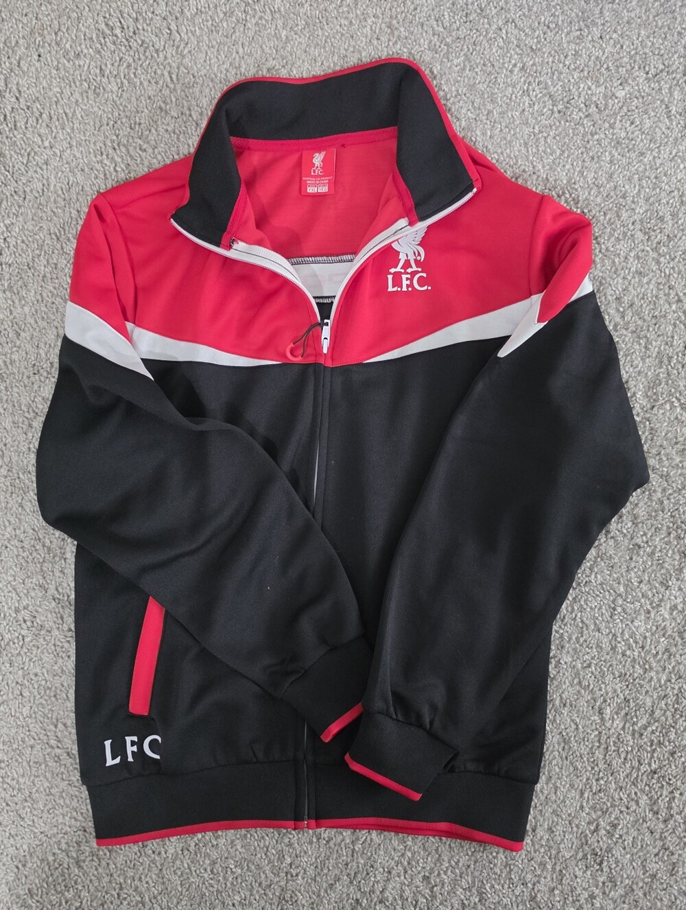 LF Kids Black and Red Zip-Up Track Jacket with White Stripe